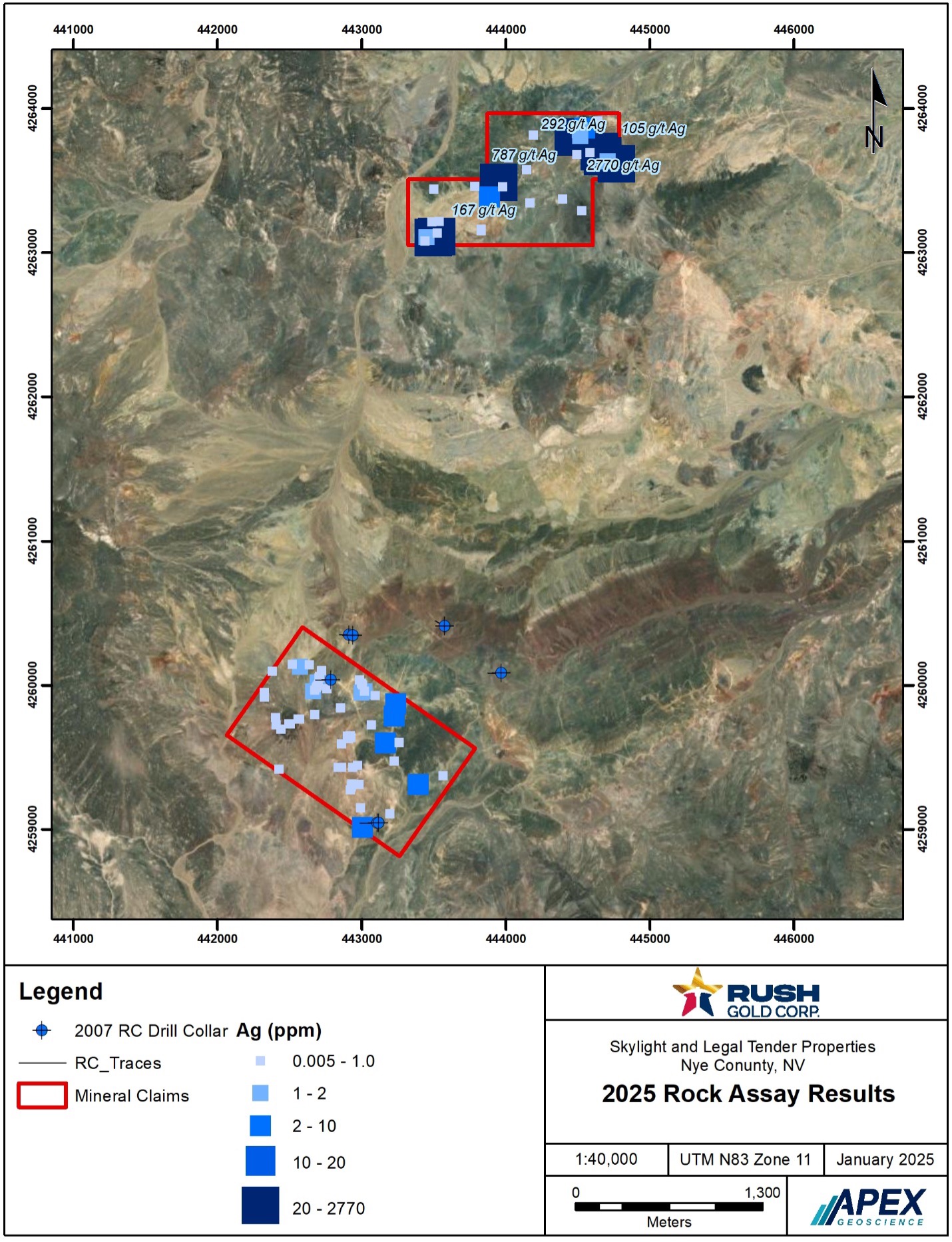 Figure 1: Skylight and Legal Tender Properties 2025 Rock Sample Assay Results (Silver) 