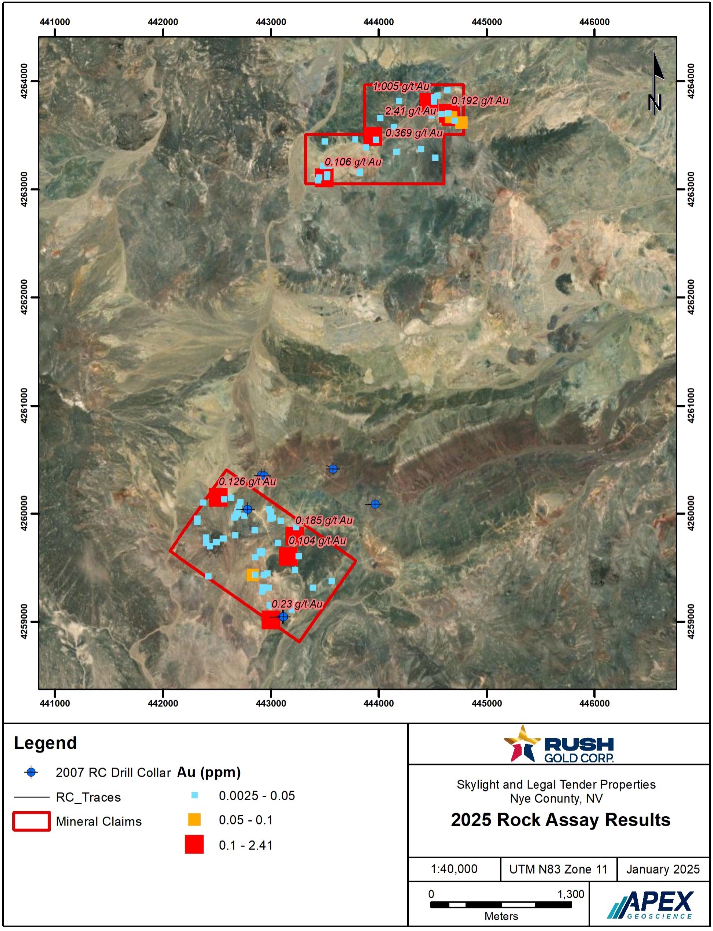 Figure 2: Skylight and Legal Tender Properties 2025 Rock Sample Assay Results (Gold)